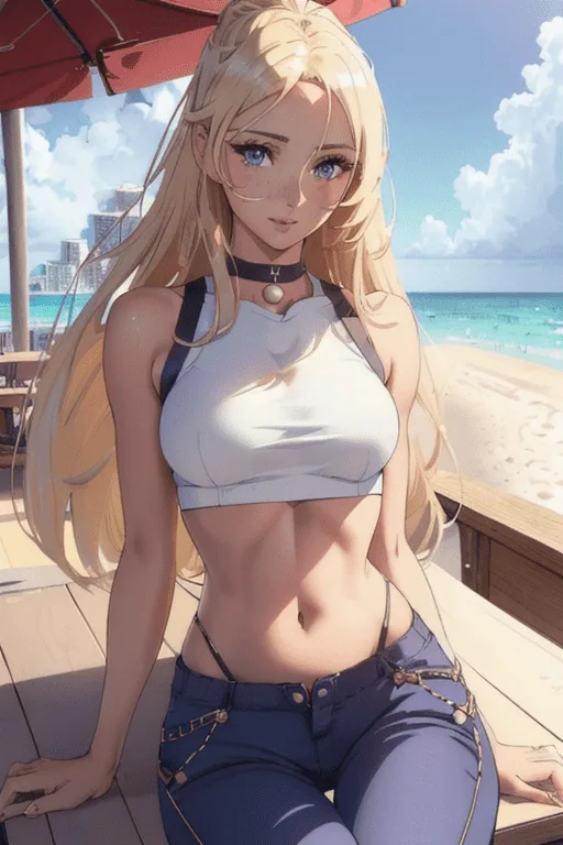 ai girlfriend anime by the beach wearing sexy clothing