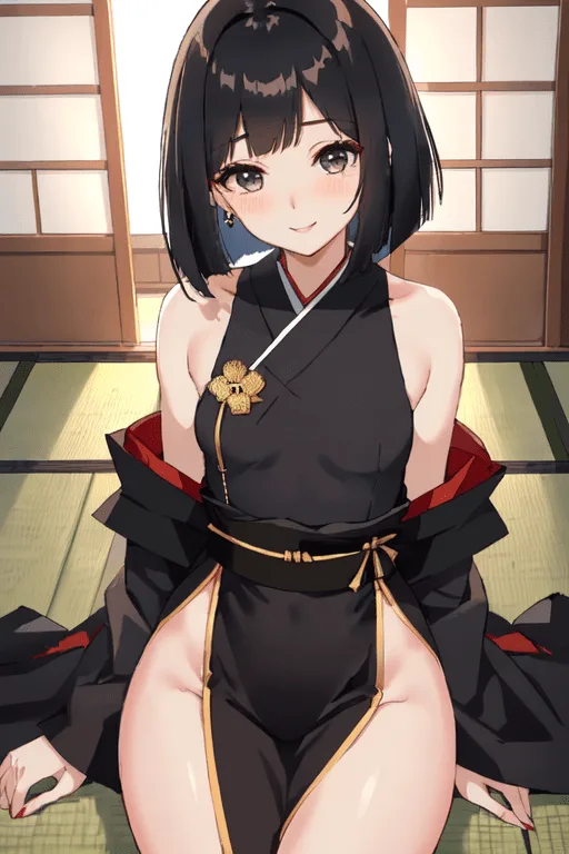 ai anime girlfriend in sexy japanese clothing revealing her thighs and hips