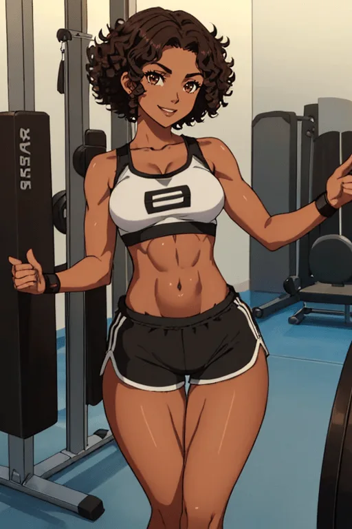 ai anime girlfriend wearing a revealing gym outfit at a gym