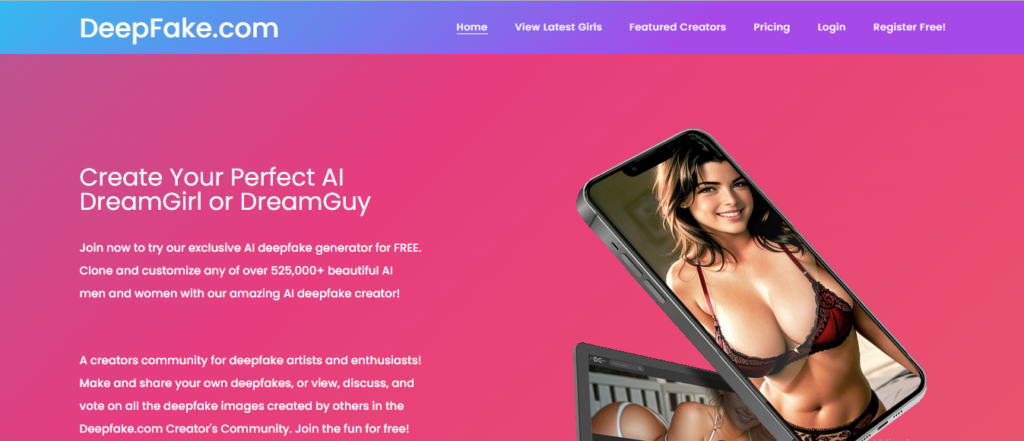 NSFW ai generator homepage Deepfake.com