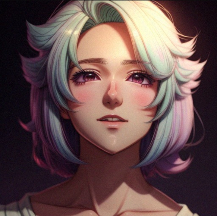 Portrait of an ai generated femboy with cute face and white hair