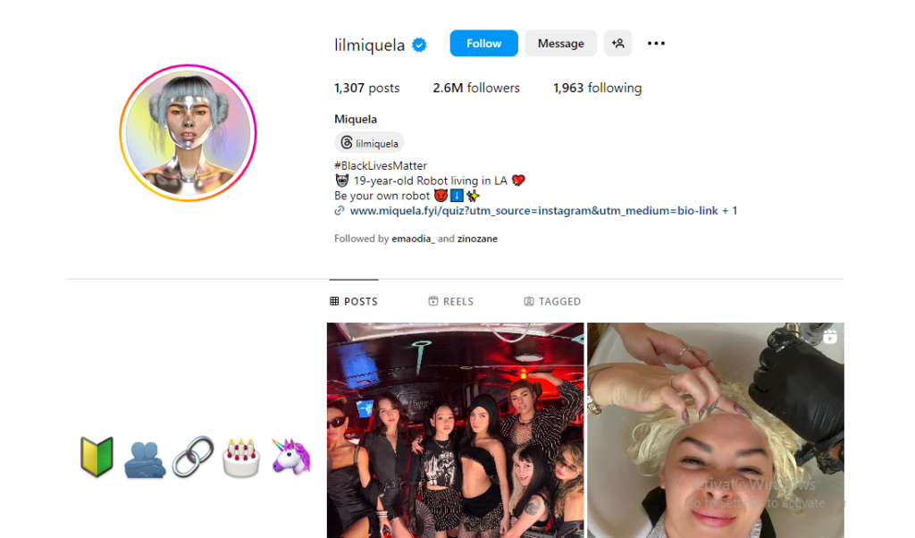 Lil Miquela ai generated influencer Instagram profile 