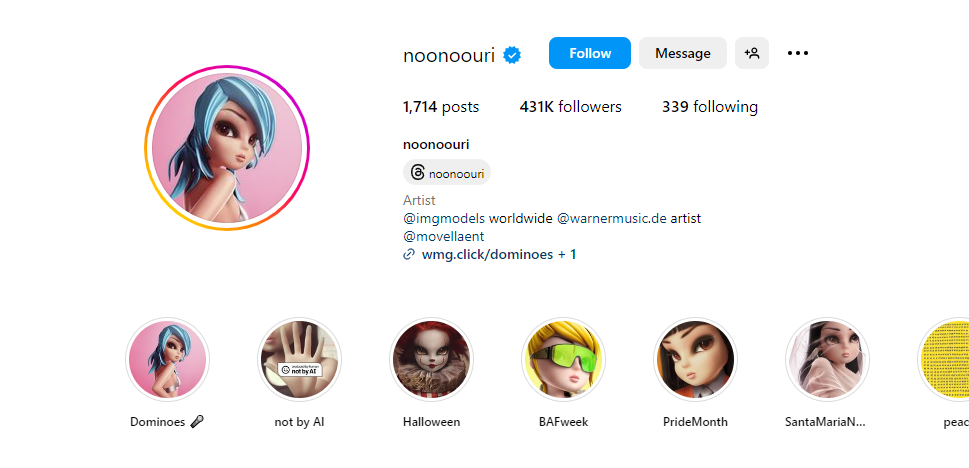 Noonoouri ai generated influencer Instagram profile 