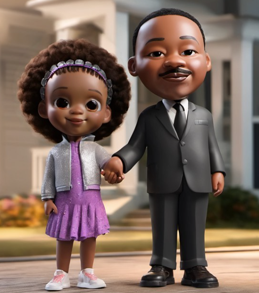 Qai Qai ai generated influencer holding hands with Martin Luther King Jr.