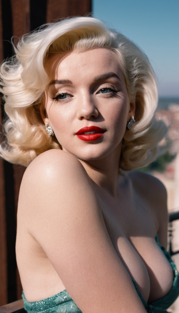 Marilyn Monroe AI  with her green brassiere with bust boobs