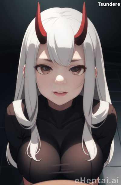 AI generated hentai girl with white hair and devils horn