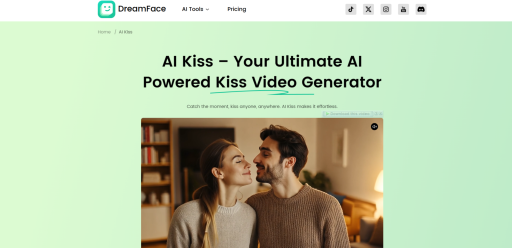 dreamface app ai kissing generator