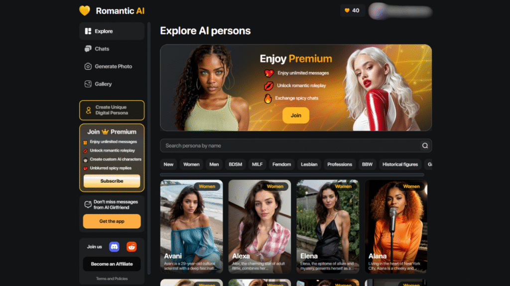 romantic ai ai girlfriend chatbot homepage