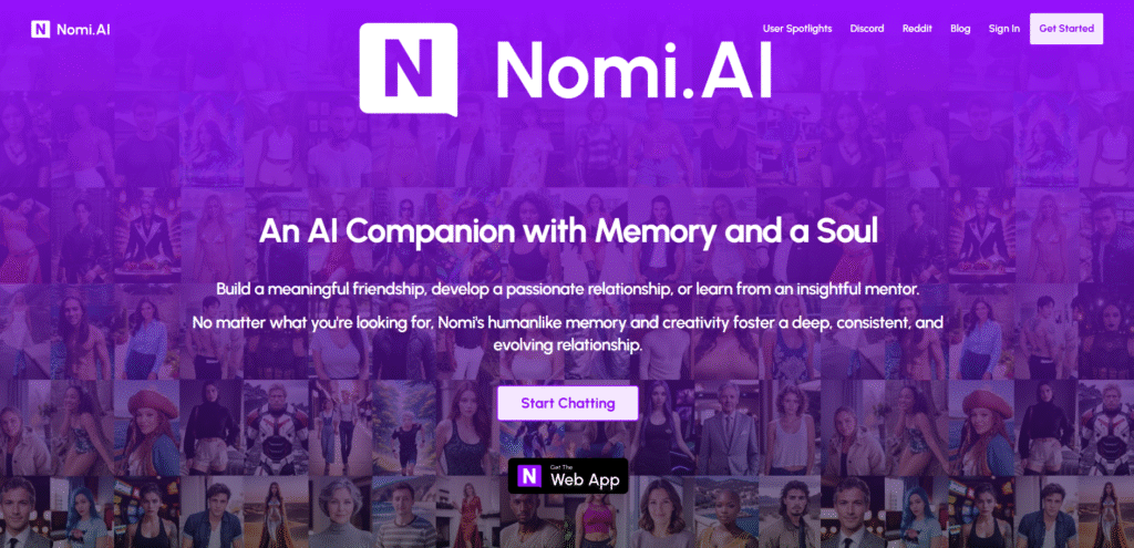 Nomi AI Girlfriend Voice Generator Homepage