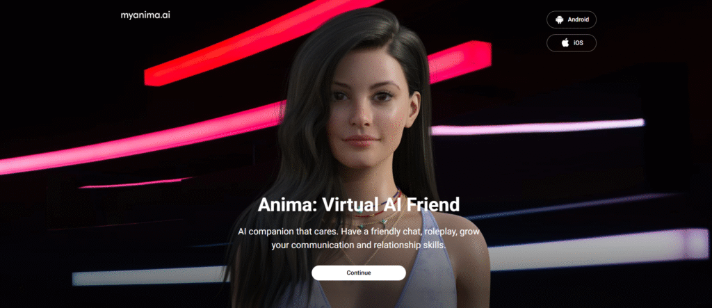 anima ai girlfriend chatbot homepage