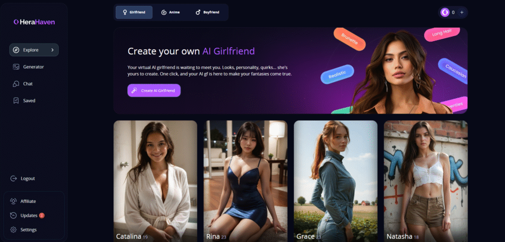 AI Girlfriend Voice Generator HeraHeaven homepage