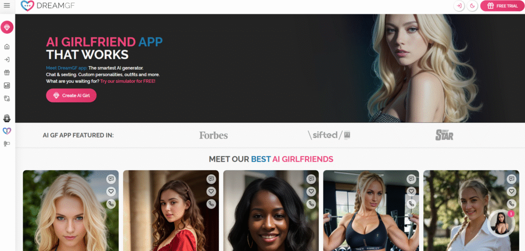 dream gf ai girlfriend chatbot homepage