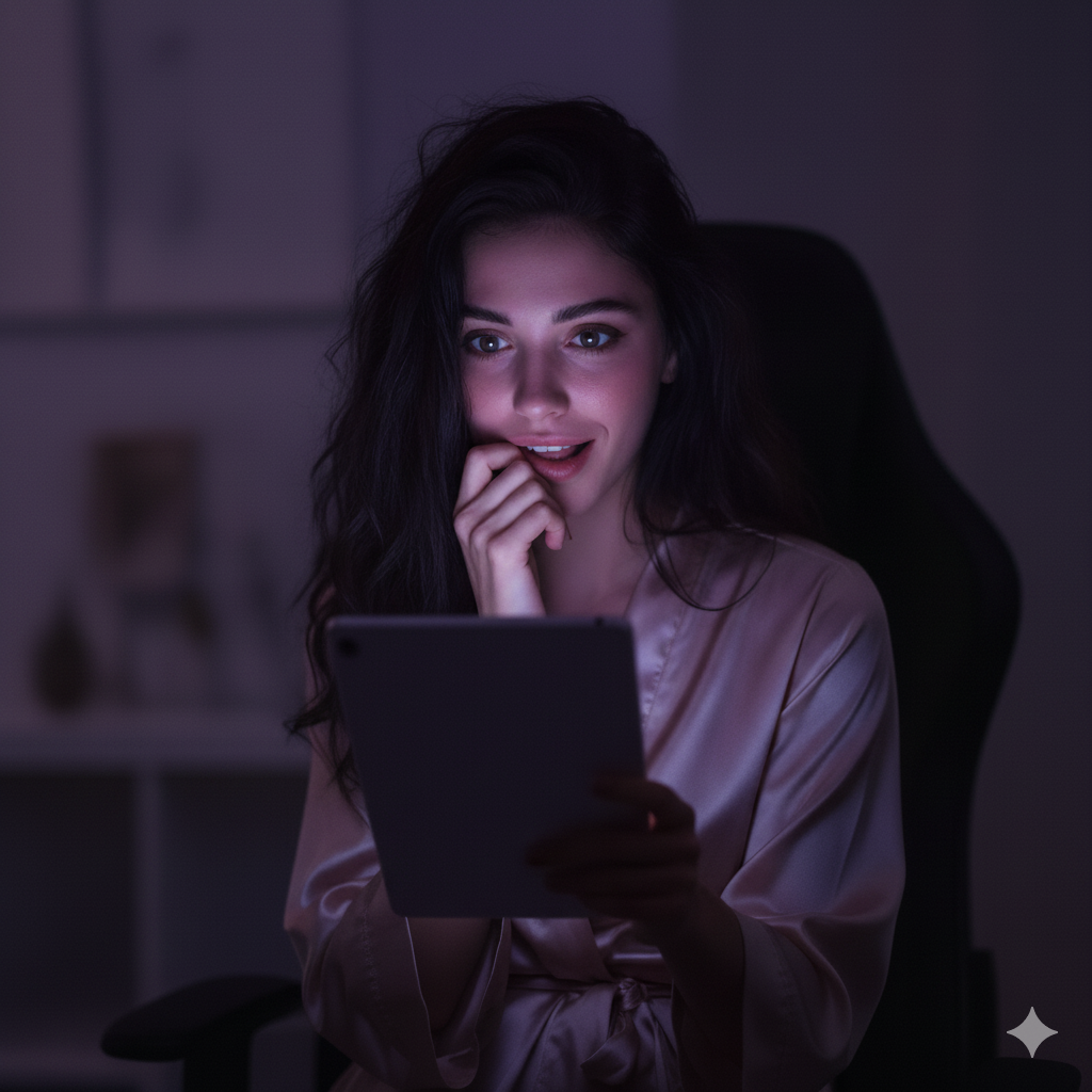 A girl reading a story by an AI Erotic story generator