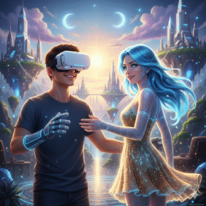 A guy enjoying an AI VR Girlfriend Experience