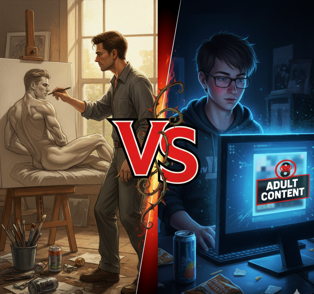 An image showing the debate between AI NSFW Image generator and artists