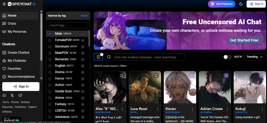 Spicychat as an AI erotic roleplay platform